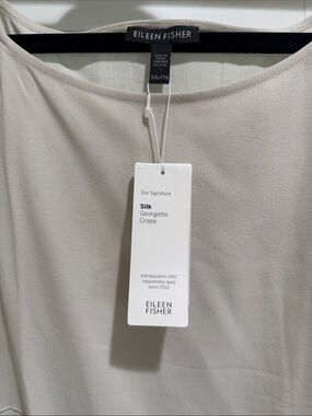 Eileen Fisher Silk Georgette Crepe Top in Soft Beige